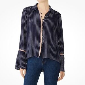 Cleobella Katherine Blouse Long Sleeve Top Navy Blue Stripe Size XS
